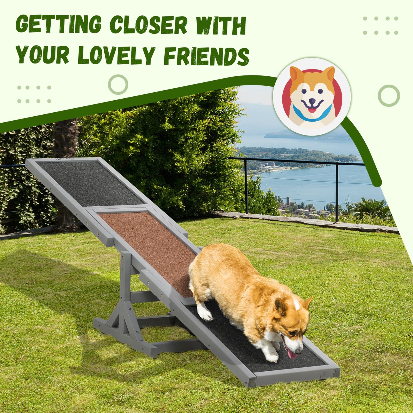 Dog Agility Training Seesaw | Solid Fir Wood | Anti-Slip Surface | Water-Resistant Paint | 50kg Capacity | Max Height 54cm | 180x30x30cm | Grey