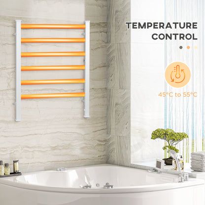 Electric Towel Warmer, 6 Bar Aluminium Heated Towel Rail, Wall Mounted & Free Standing Towel Drying Rack for Bathroom, Plug-in, Silver