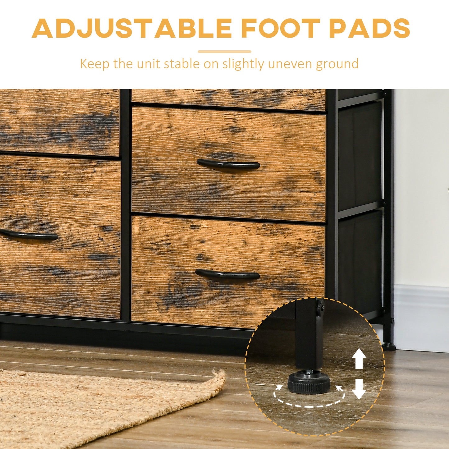 Chest of Drawers For Bedroom Industrial 5 Fabric Drawer Dresser with Open Shelf for Living Room, Rustic Brown