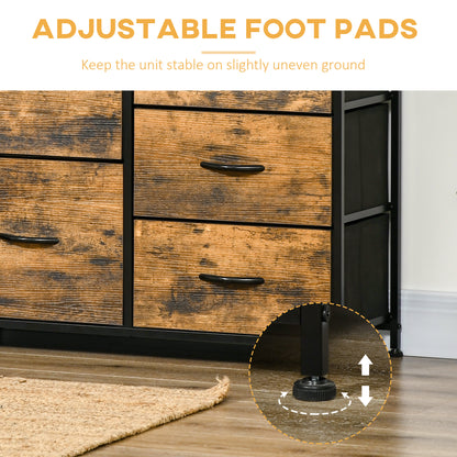 Chest of Drawers For Bedroom Industrial 5 Fabric Drawer Dresser with Open Shelf for Living Room, Rustic Brown