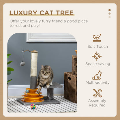 PawHut Cat Tree Tower Activity Center Climbing Stand Kitten House Furniture with Scratching Posts Toy and Perch 56cm Grey