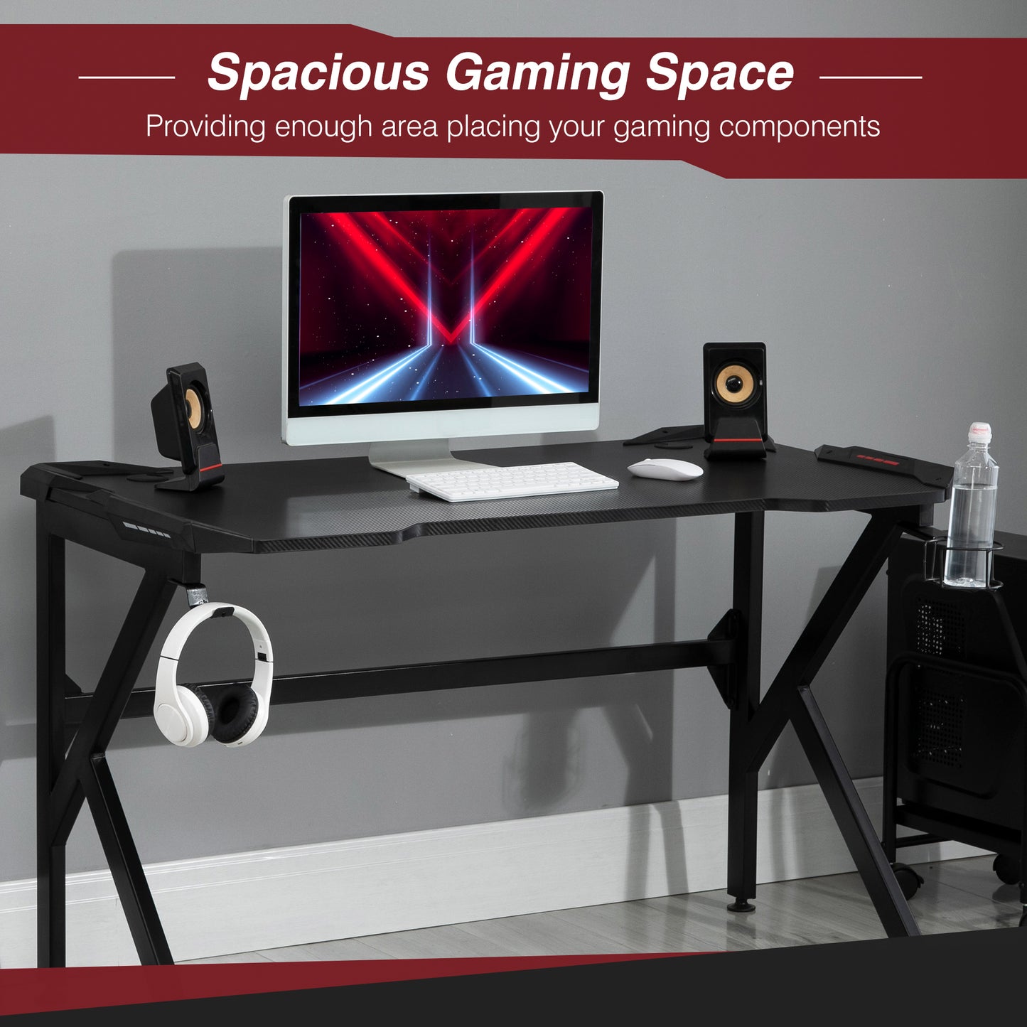 Gaming desk with Cup Holder Headphone Hook Feet Adjustable 120 x 66 x 75cm Black
