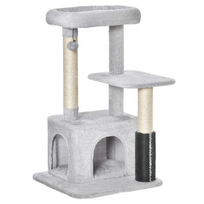 PawHut Cat Tree Tower Climbing Activity Center Kitten Furniture with Sisal Post Scratching Massage Toy 48 x 48 x 80cm Light Grey