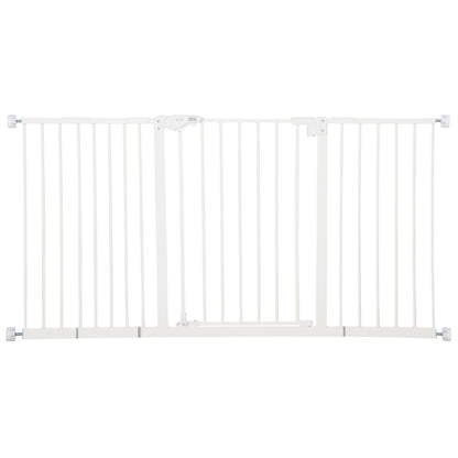 PawHut Adjustable Safety Gate Dog Barrier for Doorways, Corridors, Staircases with Three Extensions and Adjustable Screws - White