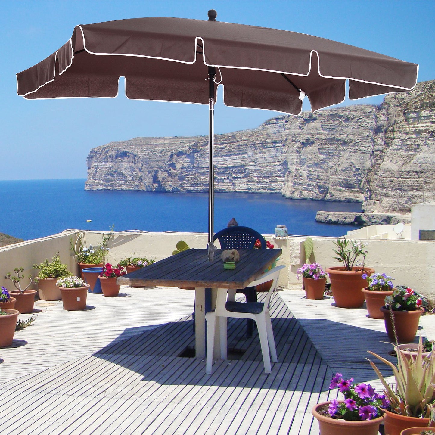 Outsunny Aluminium Umbrella Parasol Sun Screen Shade - Brown