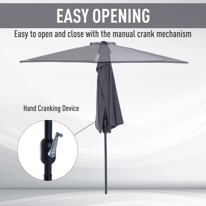 Outsunny 3 m Half Round Umbrella Parasol-Grey Polyester/Aluminum