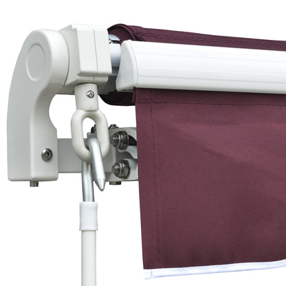 Outsunny 3x4m Garden Patio Retractable Manual Awning Window Door Sun Shade Canopy with Fittings and Crank Handle Wine Red