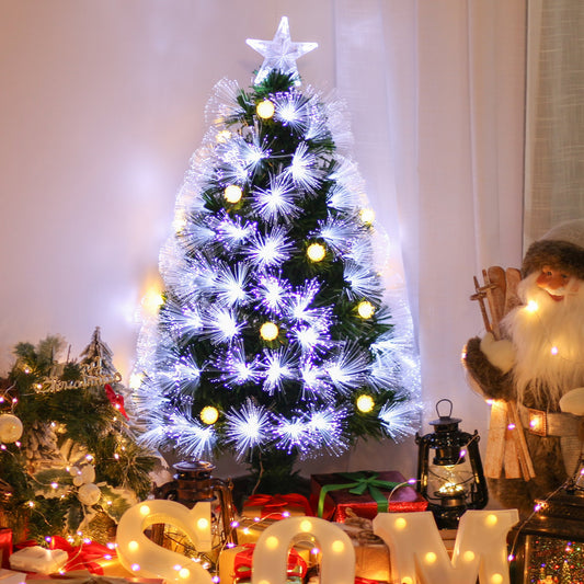 3ft White Pre Lit Christmas Tree With 90 LEDs Star Topper Tri-Base Full Bodied Pre-Lit For Home