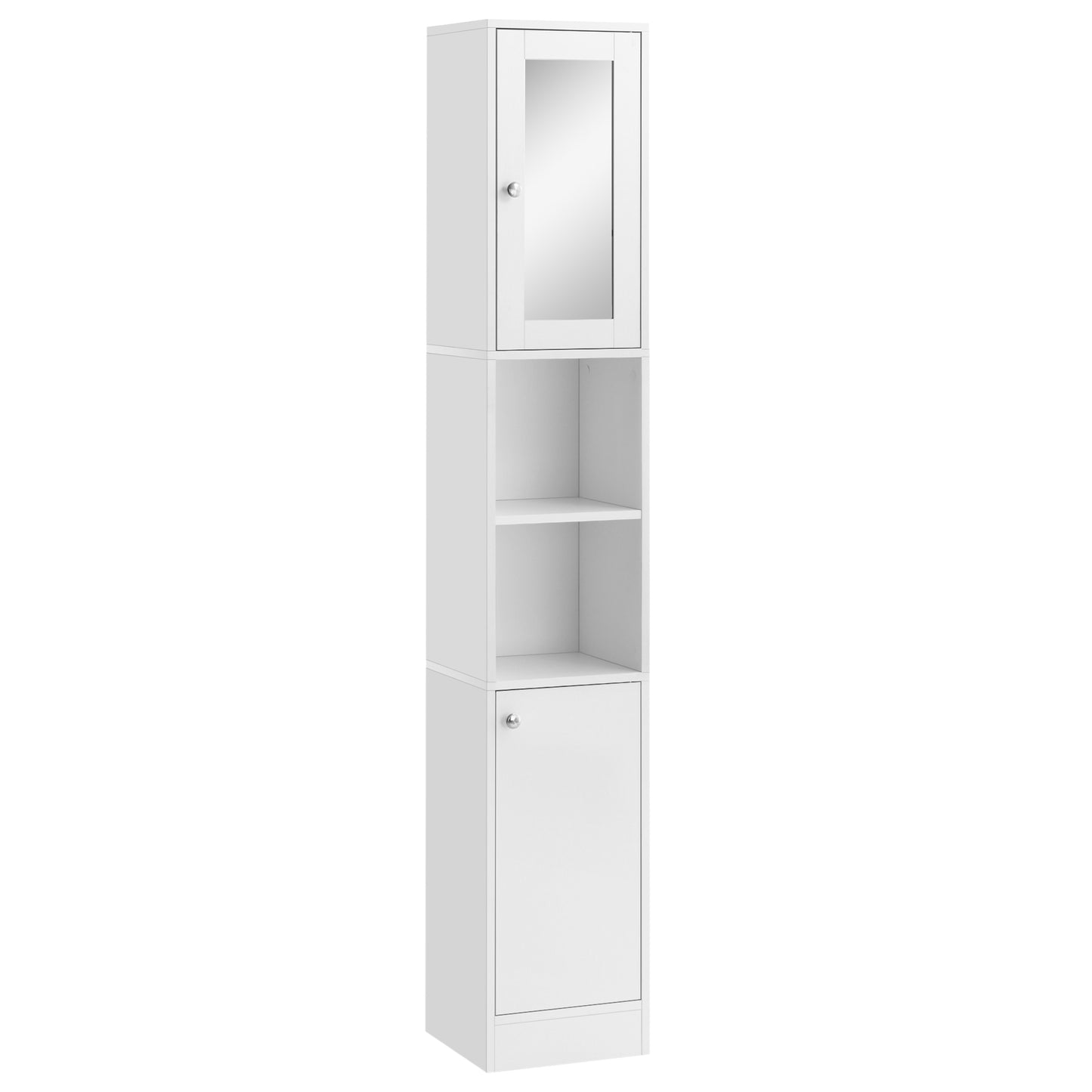 Kleankin Tall Bathroom Storage Cabinet with Mirror, Freestanding Floor Cabinet Tallboy Unit with Adjustable Shelves, White
