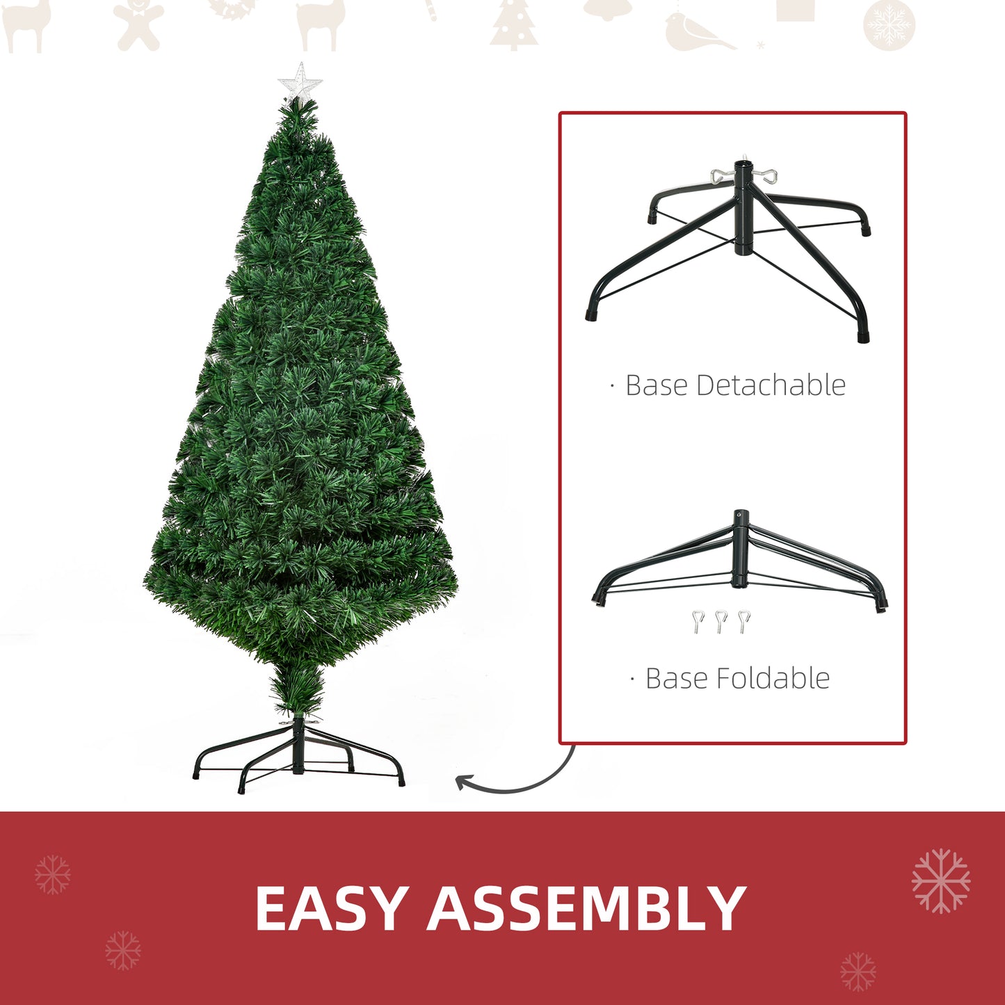 5FT Green Fibre Optic Pre-Lit Artificial Christmas Tree Multi-Colour