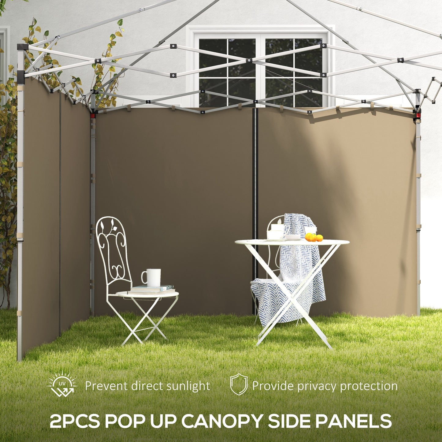 Outsunny Gazebo Side Panels, 2 Pack Sides Replacement, for 3x3(m) or 3x6m Pop Up Gazebo, with Zipped Doors, Beige