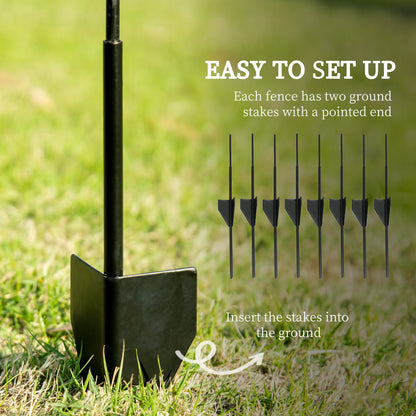 Outsunny Decorative Fence, 43in x 11.5ft Outdoor Picket Panels, 4PCs Rustproof Metal Wire Landscape Flower Bed Border Edging Animal Barrier, Black