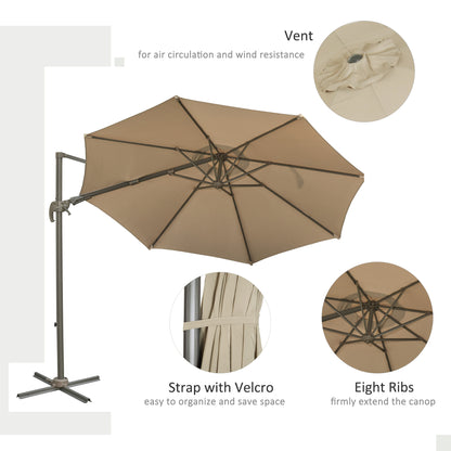 Outsunny 3M Cantilever Patio Parasol Roma Umbrella Hanging Sun Shade Canopy Cover Tilt Crank 360 Degree Rotating System Khaki