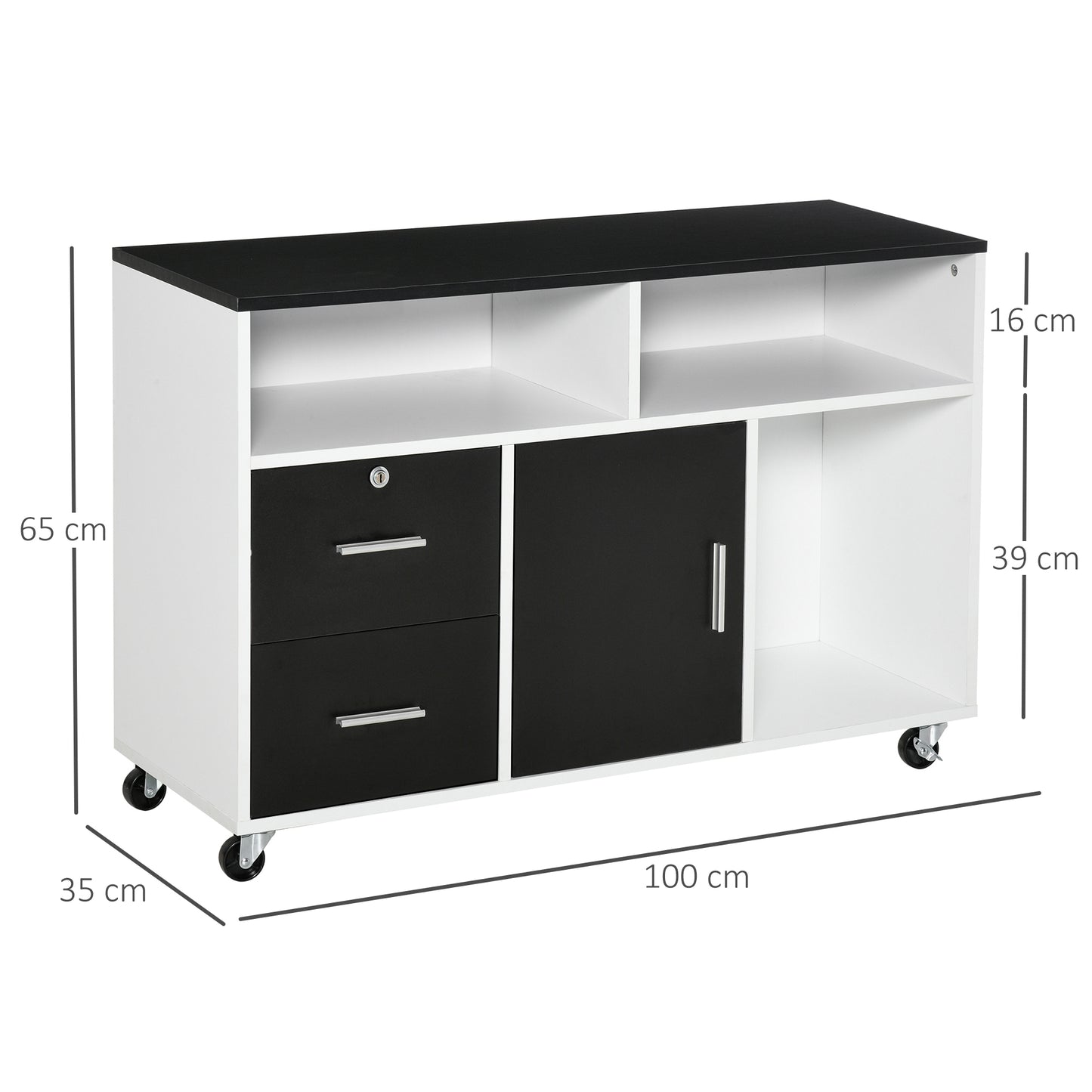 Mobile File Cabinet Home Office Lateral Filing Cabinet, Printer Stand with Open  Shelves, Storage Organizer with Lockable Drawer, Black