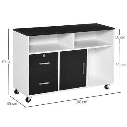 Mobile File Cabinet Home Office Lateral Filing Cabinet, Printer Stand with Open  Shelves, Storage Organizer with Lockable Drawer, Black