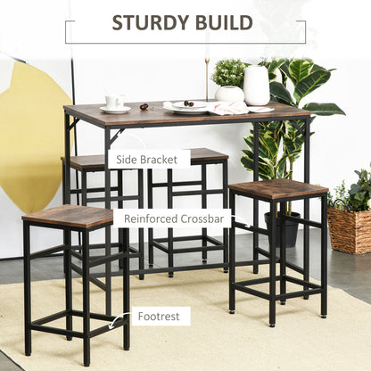 Industrial Rectangular Bar Table Set with 4 Stools for Dining Room, Kitchen, Dinette