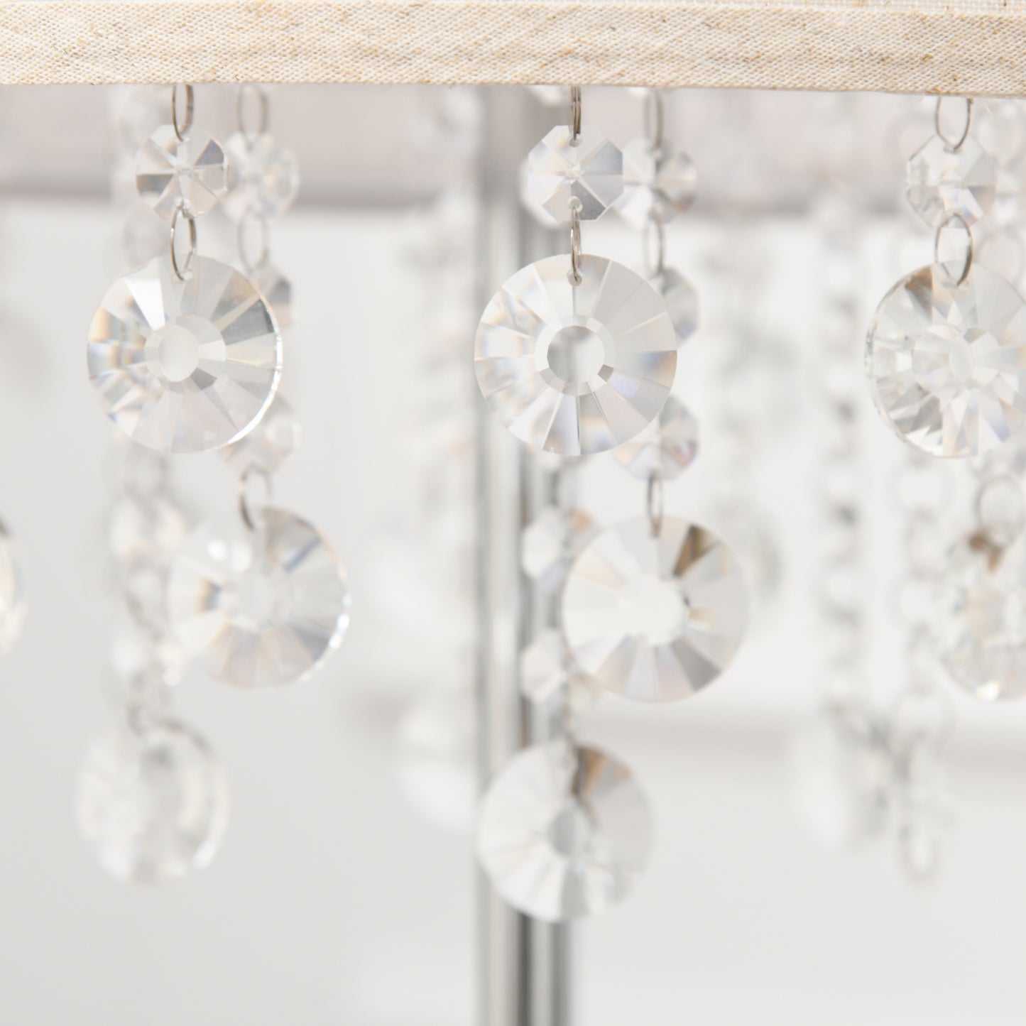 Modern Steel Floor Lamp with Crystal Pendant Fabric Lampshade Floor Switch, Home Style Standing Light, Silver and Cream White