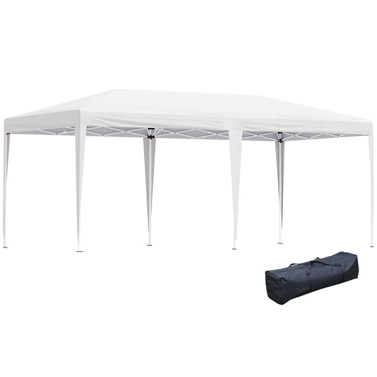Outsunny Pop Up Gazebo, Double Roof Foldable Canopy Tent, Wedding Awning Canopy w/ Carrying Bag, 6 m x 3 m x 2.65 m, White