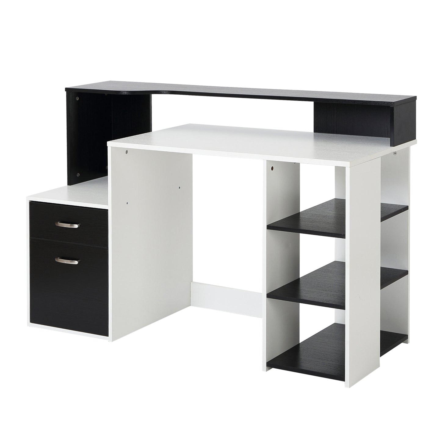 Computer Desk PC Table Modern Home Office Writing Workstation Furniture Printer Shelf Rack w/ Storage Drawer & Shelves