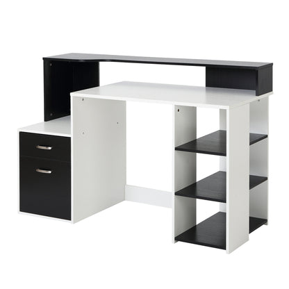 Computer Desk PC Table Modern Home Office Writing Workstation Furniture Printer Shelf Rack w/ Storage Drawer & Shelves