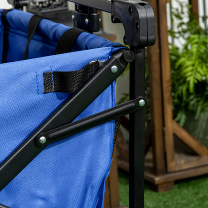 Outsunny Folding Trolley Cart Storage Wagon Beach Trailer 4 Wheels with Handle Overhead Canopy Cart Push Pull for Camping, Blue
