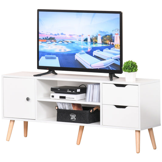 Modern TV Stand for TVs up to 42'' Flat Screen, TV Console Cabinet with Storage Shelf, Drawers, Cable Hole, Living Room and Office, White