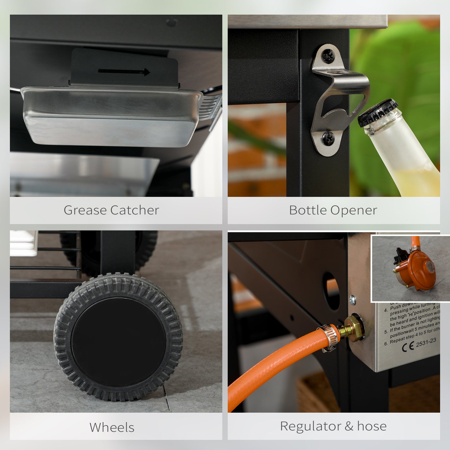 Outsunny 15 kW Gas BBQ Grill and Plancha with Side Burner, Black