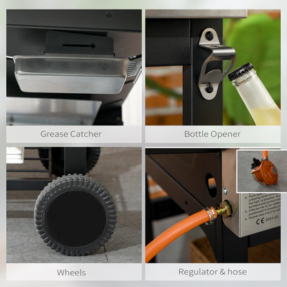 Outsunny 15 kW Gas BBQ Grill and Plancha with Side Burner, Black