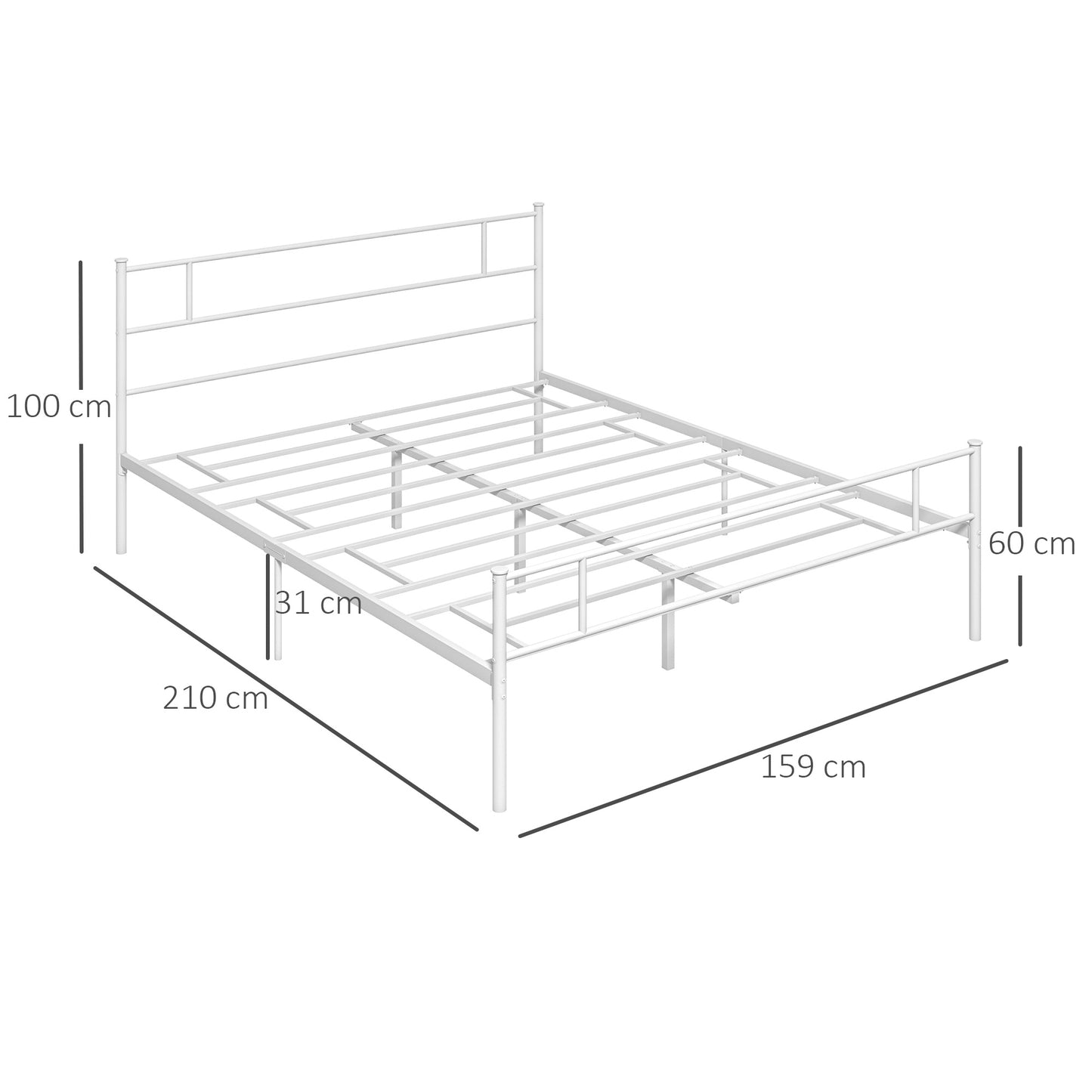 King Bed Frame, Metal Bed Base with Headboard and Footboard, Metal Slat Support and 31cm Underbed Storage Space