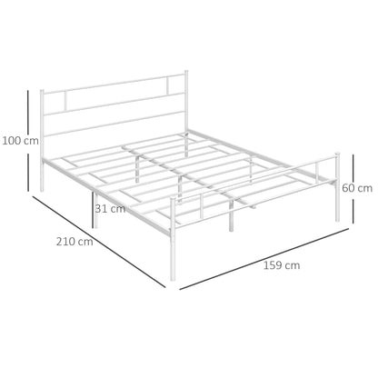 King Bed Frame, Metal Bed Base with Headboard and Footboard, Metal Slat Support and 31cm Underbed Storage Space