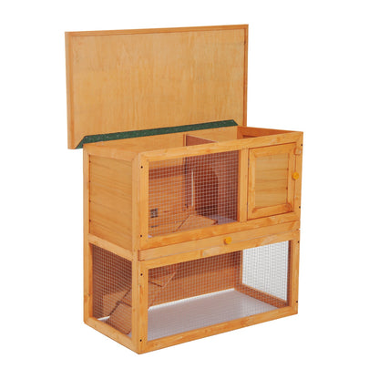Pawhut Wooden  90cm 2 Tiers Rabbit Hutch Enclosure