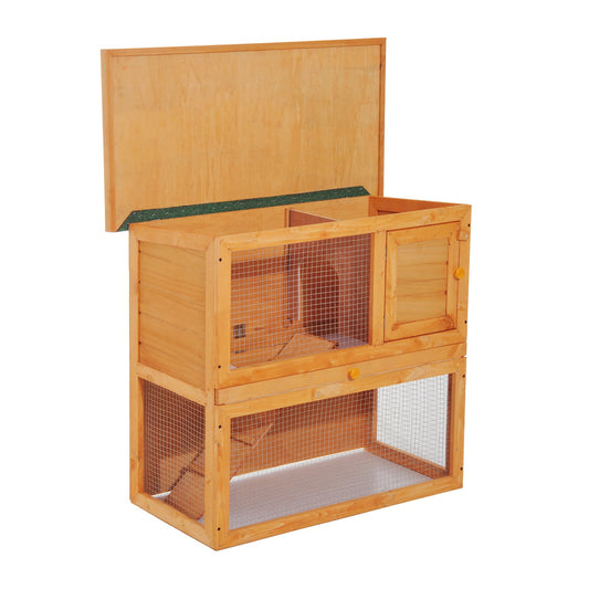 Pawhut Wooden  90cm 2 Tiers Rabbit Hutch Enclosure