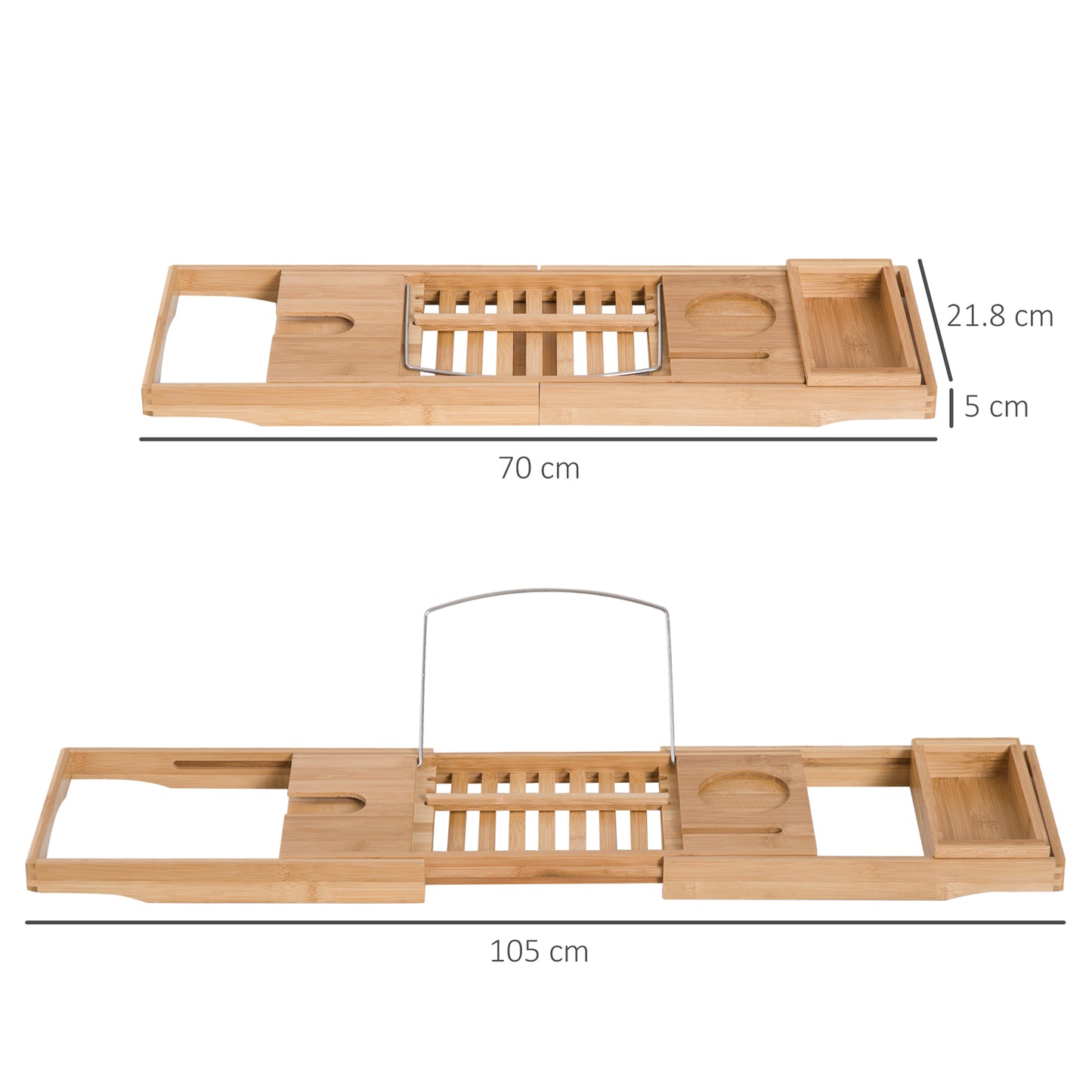 Extendable Natural Wooden Bamboo Bathtub Shelf Rack Bath Caddy Tray Bathroom Storage, Set of 2