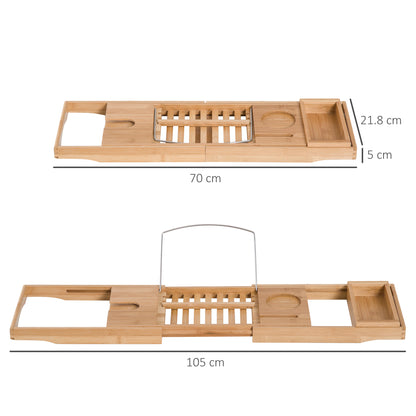Extendable Natural Wooden Bamboo Bathtub Shelf Rack Bath Caddy Tray Bathroom Storage, Set of 2