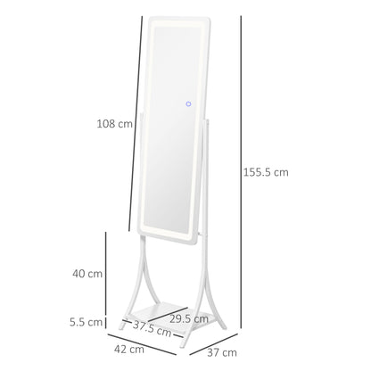 Free Standing Dressing Mirror with LED Lights, Full Length Mirror with 3 Temperature Colours and Storage Shelf
