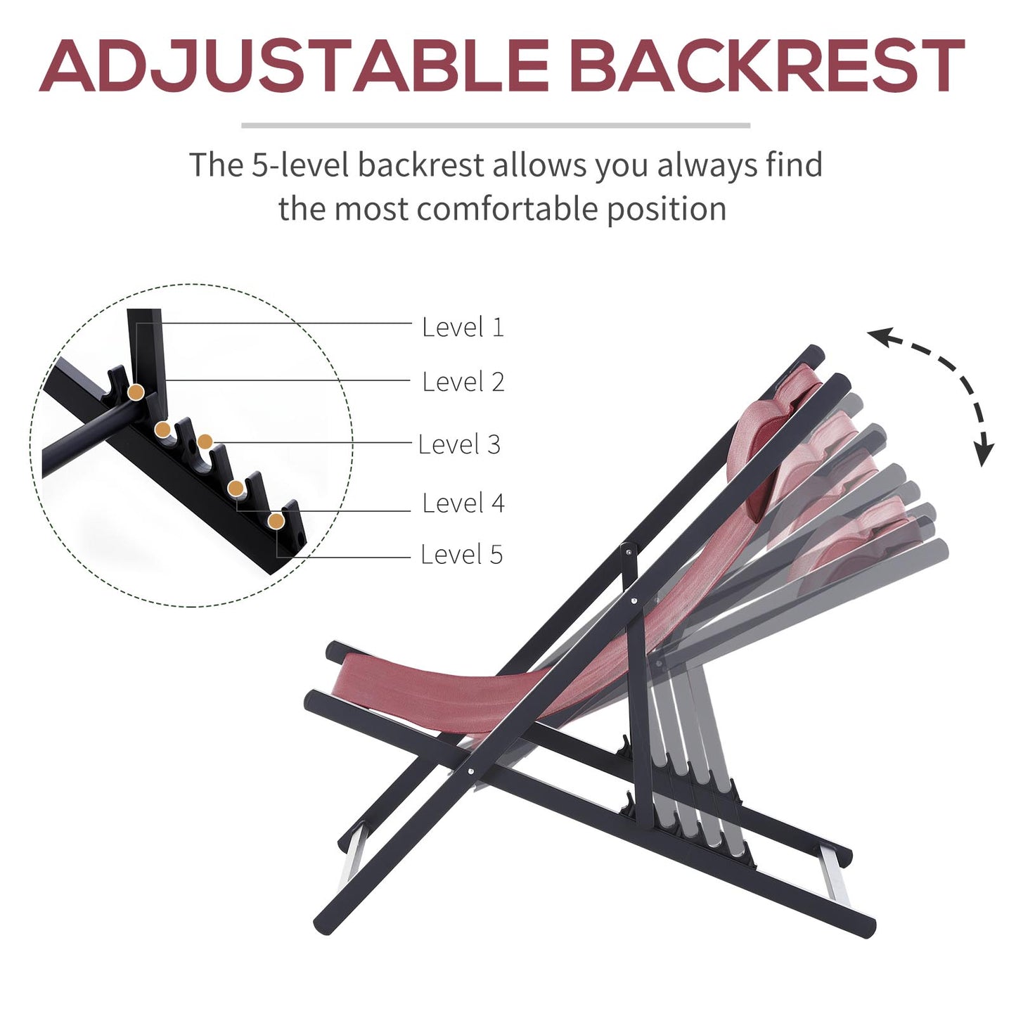Outsunny Set of 2 Folding Garden Beach Deck Chairs Deckchairs Seaside Folding Garden Patio Lounger, Red