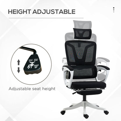 Reclining Office Chair | 3 Position 100–130° Recline | Adjustable Headrest | Lumbar Support | Retractable Footrest | Linen-Look Padded | 44-52cm Seat Height | 120kg | Black