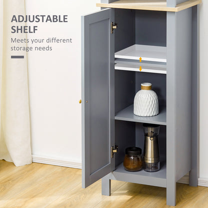 Kleankin Bathroom Floor Storage Cabinet with 3 Tier Shelf and Cupboard with Door, Free Standing Linen Tower, Tall Slim Side Organizer Shelves, Grey