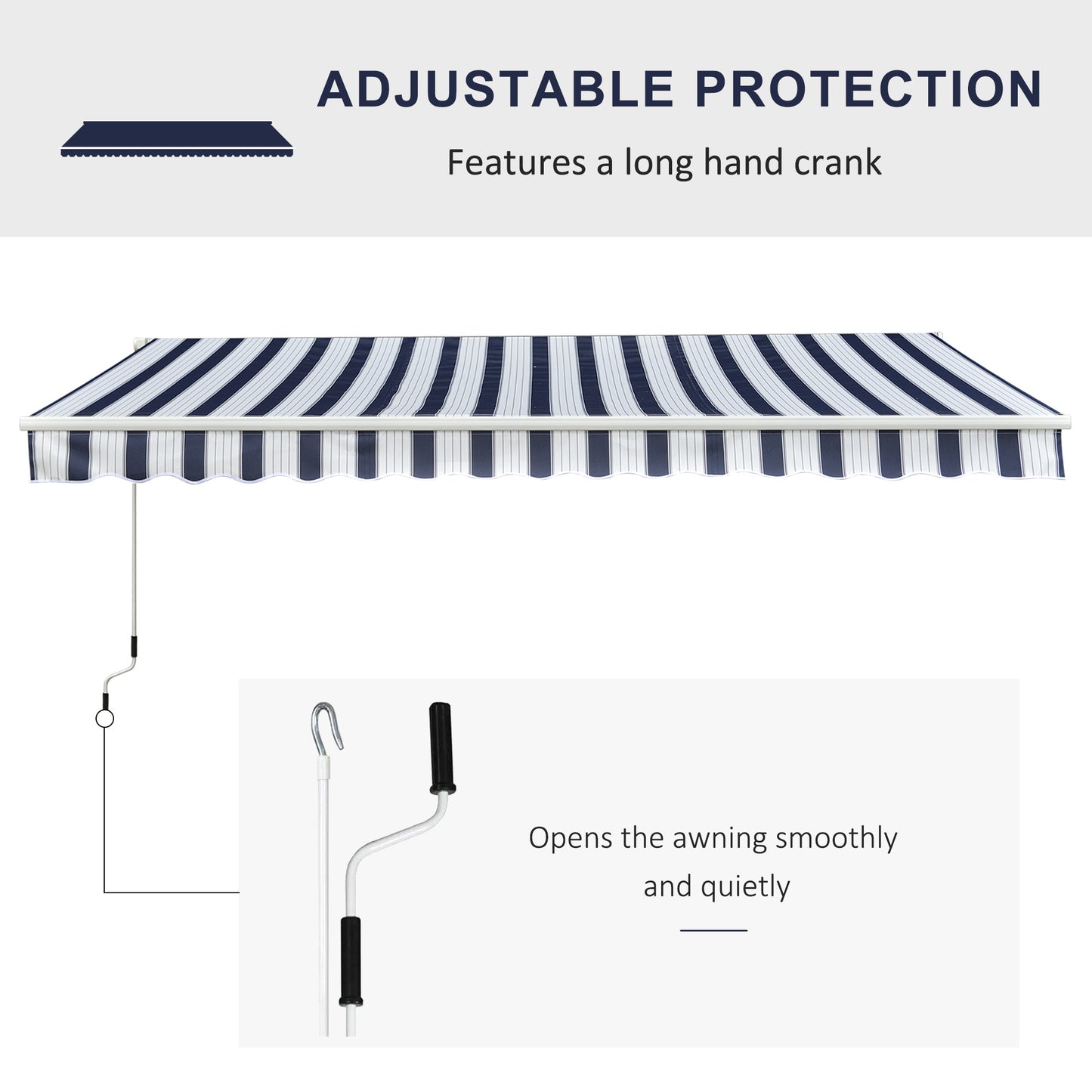 Garden Patio Manual Awning Canopy Sun Shade Shelter Retractable Retractable Awning, 3.5x2.5 m-Blue/White