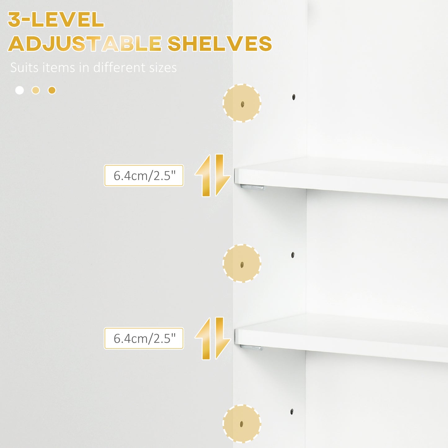 Kleankin Bathroom Wall Cabinet, Over Toilet Storage Cupboard with Adjustable Shelves for Hallway, Living Room, White