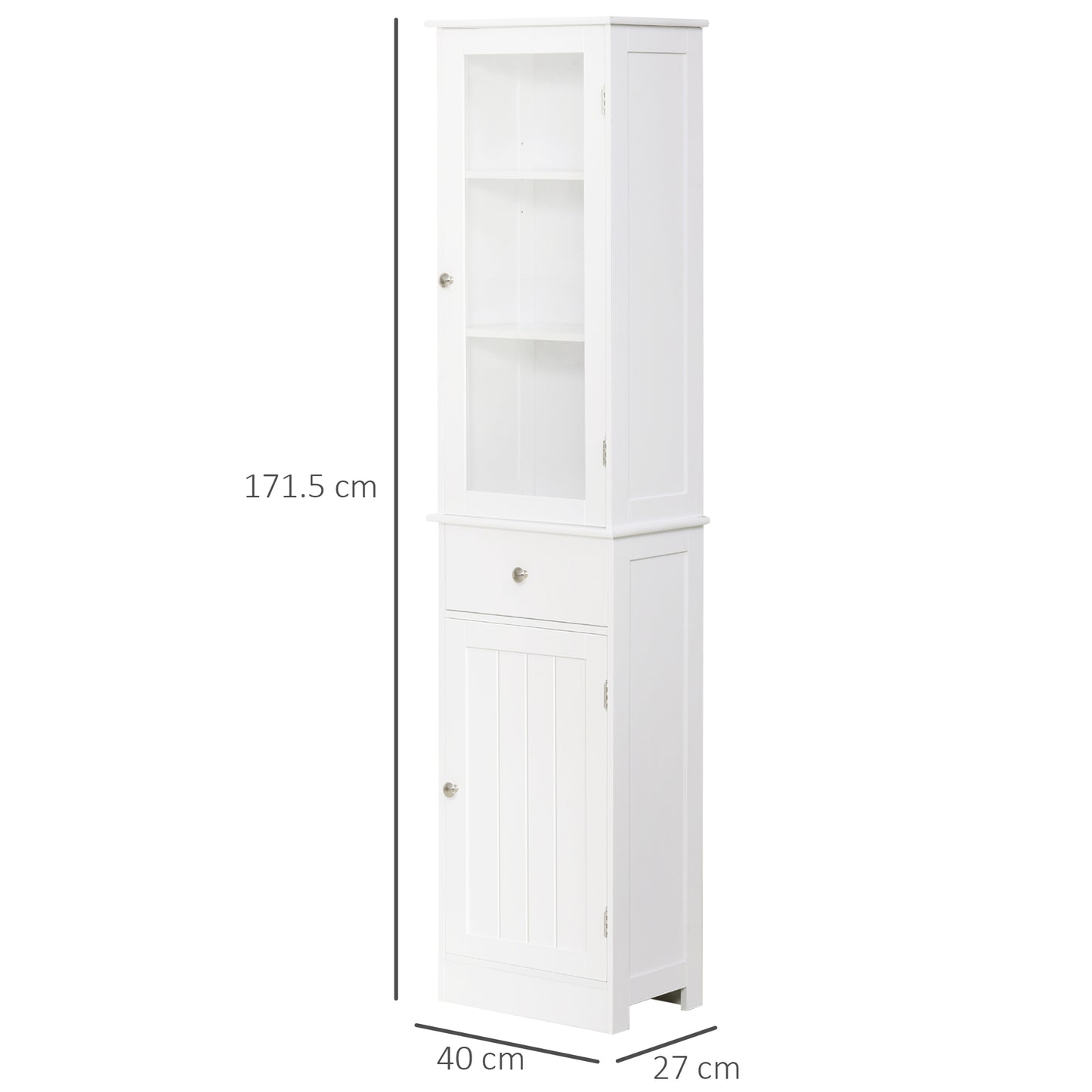 Kleankin Bathroom Storage Cabinet with 3-tier Shelf Drawer Door, Floor Cabinet Free Standing Tall Slim Side Organizer Shelves, White