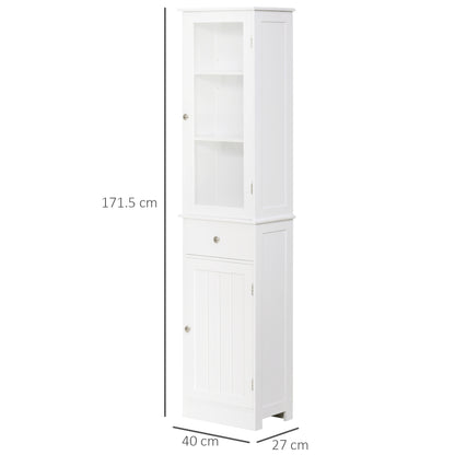 Kleankin Bathroom Storage Cabinet with 3-tier Shelf Drawer Door, Floor Cabinet Free Standing Tall Slim Side Organizer Shelves, White