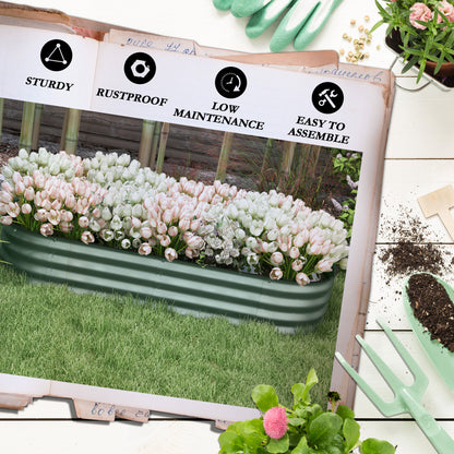 Outsunny Galvanised Raised Garden Bed, Metal Planter Box with Safety Edging, for Flowers, Herbs, Succulents, Green