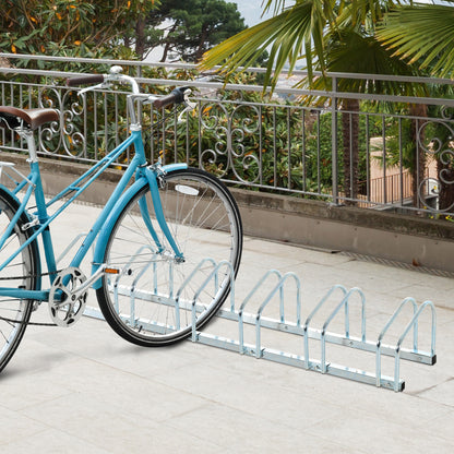 Bike Stand Parking Rack Floor or Wall Mount Bicycle Cycle Storage Locking Stand 179L x 33W x 27H (6 Racks, Silver)
