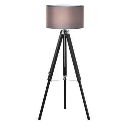 Modern Tripod Standing Lamp for Living Room Bedroom With Fabric Lampshade (Bulb not Included), Grey and Black