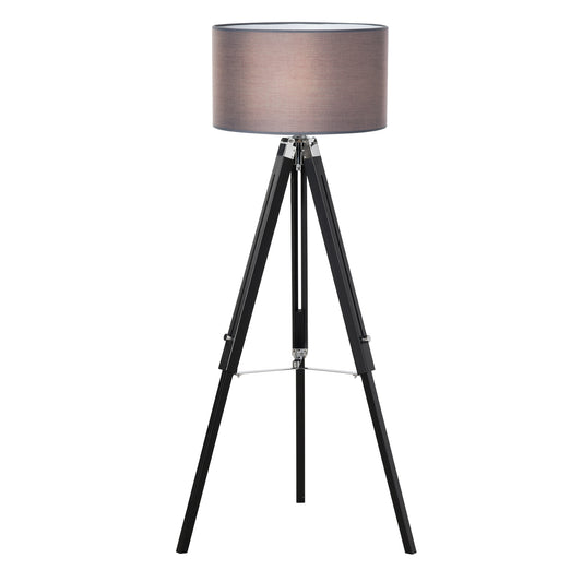 Modern Tripod Standing Lamp for Living Room Bedroom With Fabric Lampshade (Bulb not Included), Grey and Black