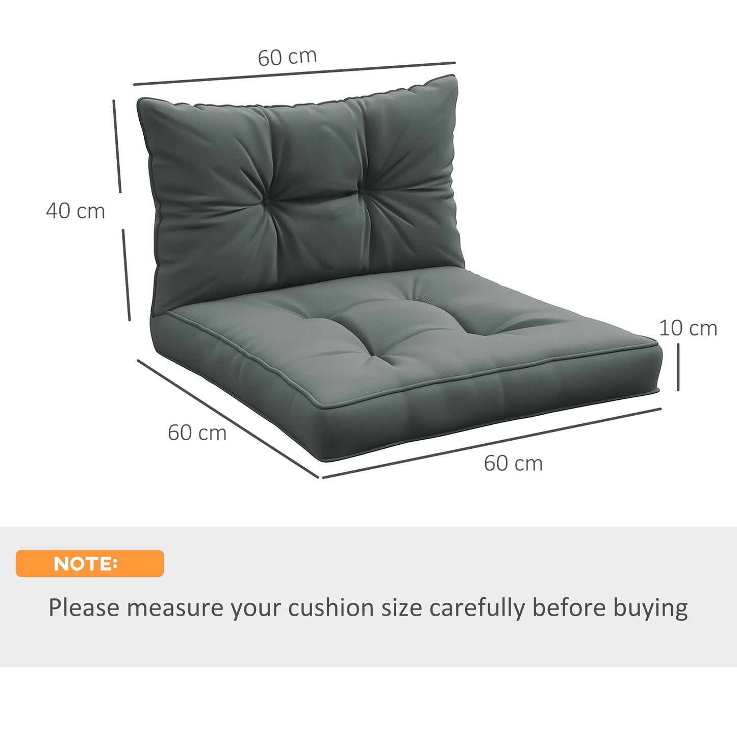 Outsunny 4-Piece Seat Cushions Back Pillows Replacement, Patio Chair Cushions Set for Indoor Outdoor, Light Grey