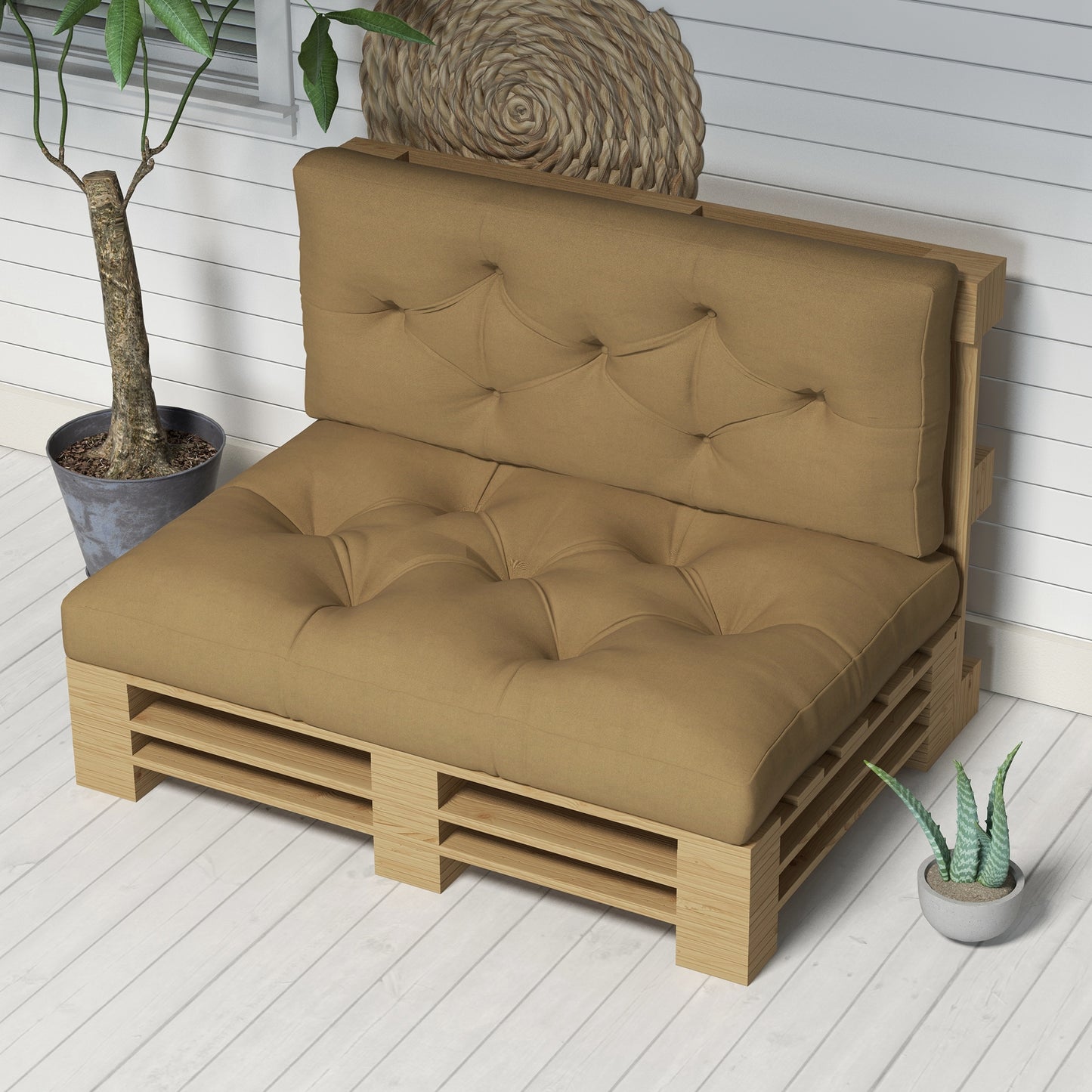 Outsunny 4-Piece Pallet Seat Cushions Back Pillows Replacement, Patio Chair Cushions Set for Indoor Outdoor, Beige