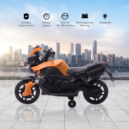 Kids Electric Pedal Motorcycle Ride-On Toy Battery Powered Rechargeable 6V Realistic Sounds 3 km/h Max Speed for Girls Boy 18-48 months Orange