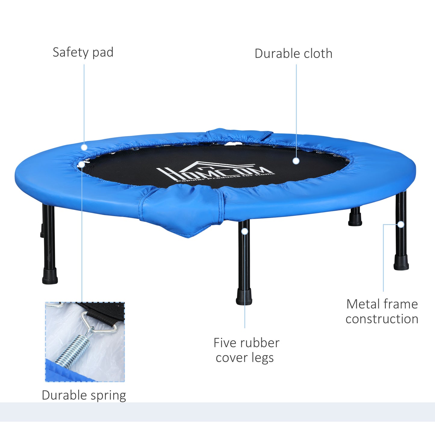 Φ100cm Foldable Mini Fitness Trampoline Home Gym Yoga Exercise Rebounder Indoor Outdoor Jumper w/ Safety Pad, Blue and Black